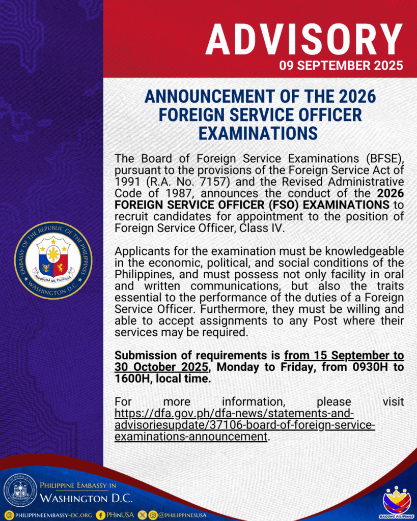 Announcement of the 2026 Foreign Service Officer Examinations