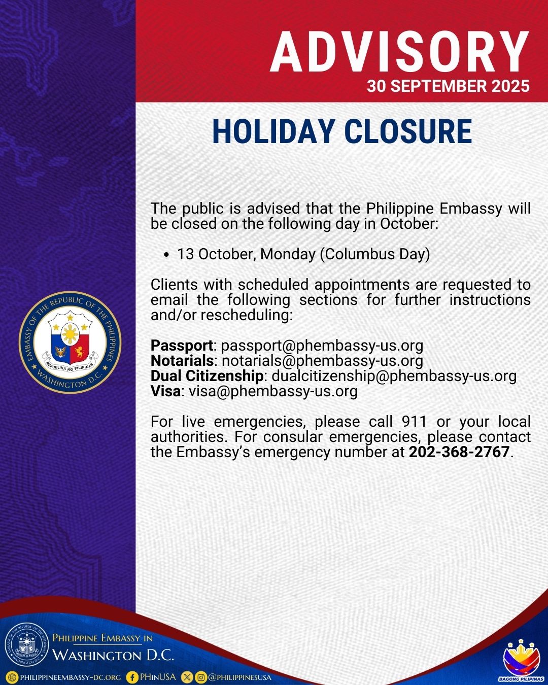 Read more about the article HOLIDAY CLOSURE – OCTOBER 2025