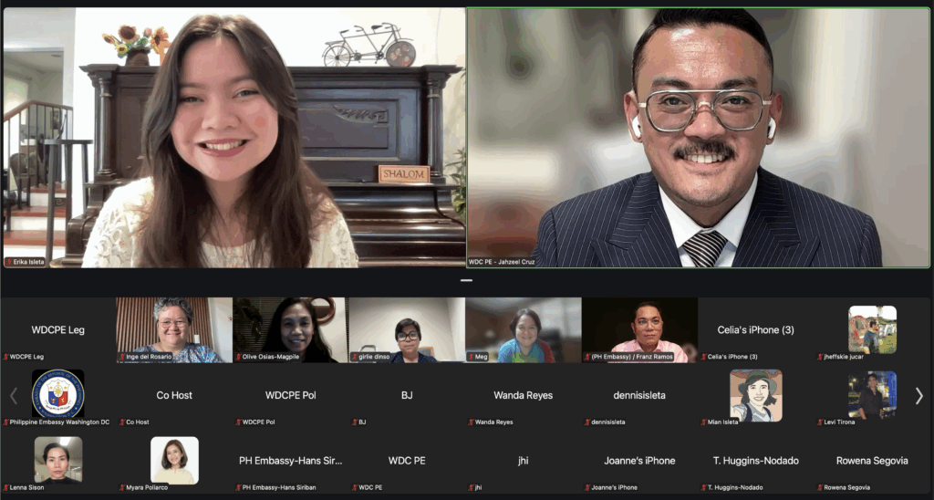 Erika discusses the making of “The Grim Reefer” during the virtual chat with First Secretary Jahzeel Abihail Cruz of the Embassy.