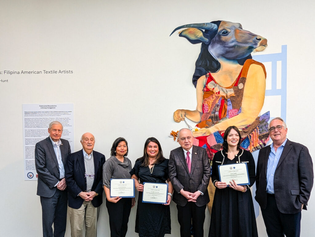 (L-R) USPS Executive Director Hank Hendrickson, USPS President Amb. John Maisto (ret.), Ms. Mic Boekelmann, Dr. Tiffany Hunt, Amb. Jose Manuel Romualdez, Ms. Patricia Orpilla, American University Museum Director and Curator Jack Rasmussen