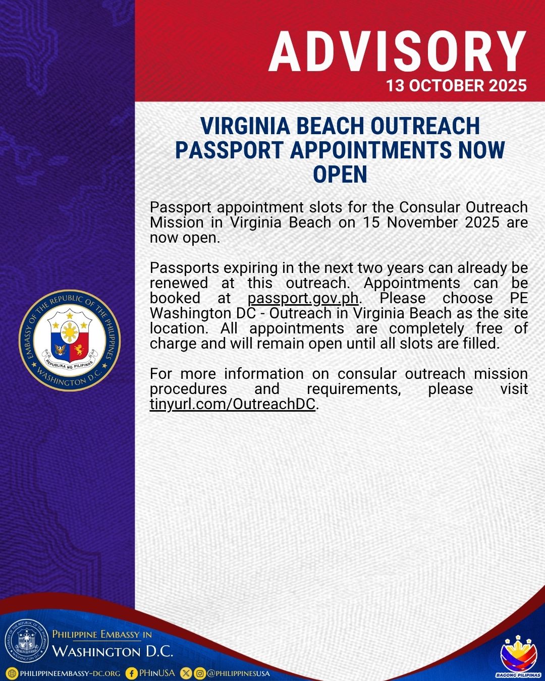 Read more about the article VIRGINIA BEACH OUTREACH PASSPORT APPOINTMENTS NOW OPEN
