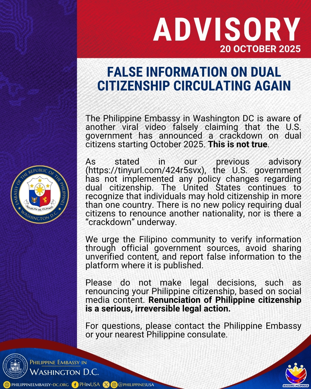 Read more about the article FALSE INFORMATION ON DUAL CITIZENSHIP CIRCULATING AGAIN