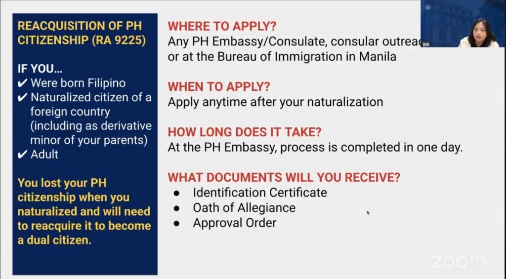 Reacquisition of Philippine citizenship for Filipinos who became naturalized U.S. citizens