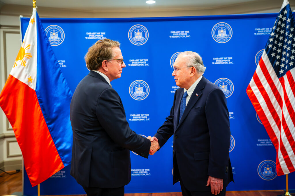 Ambassador Romualdez (right) greets Spirit of America CEO Jim Hake.