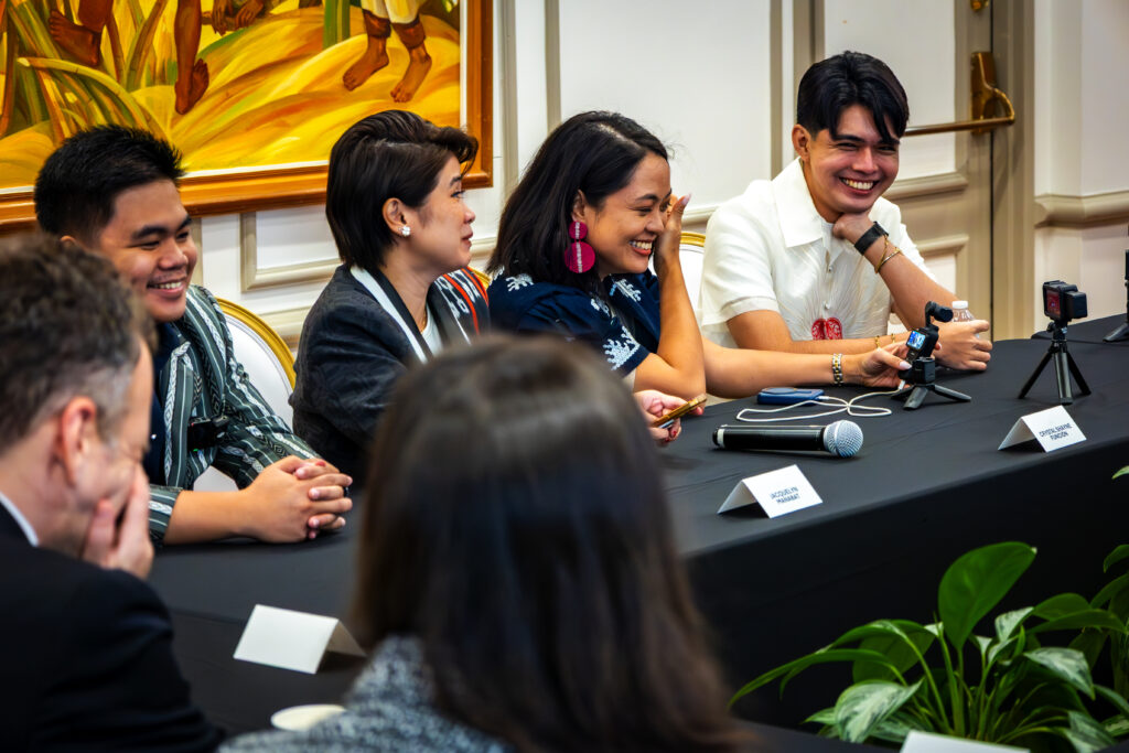 (L-R) Jonas Tayaban, Jacque Manabat, Shayne Funcion, and Raymor Cuevas field questions to Ambassador Romualdez.