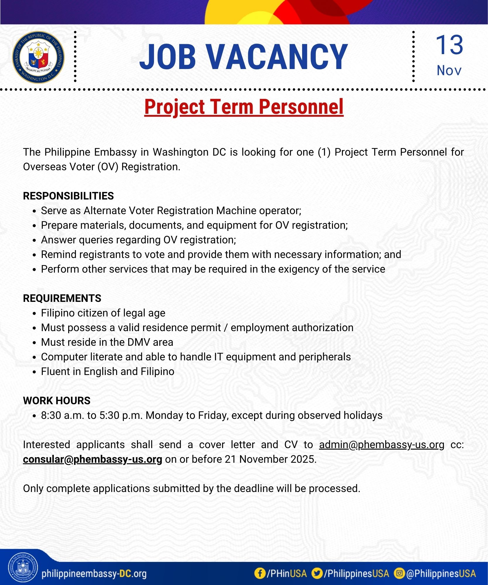 JOB VACANCY – PROJECT TERM PERSONNEL