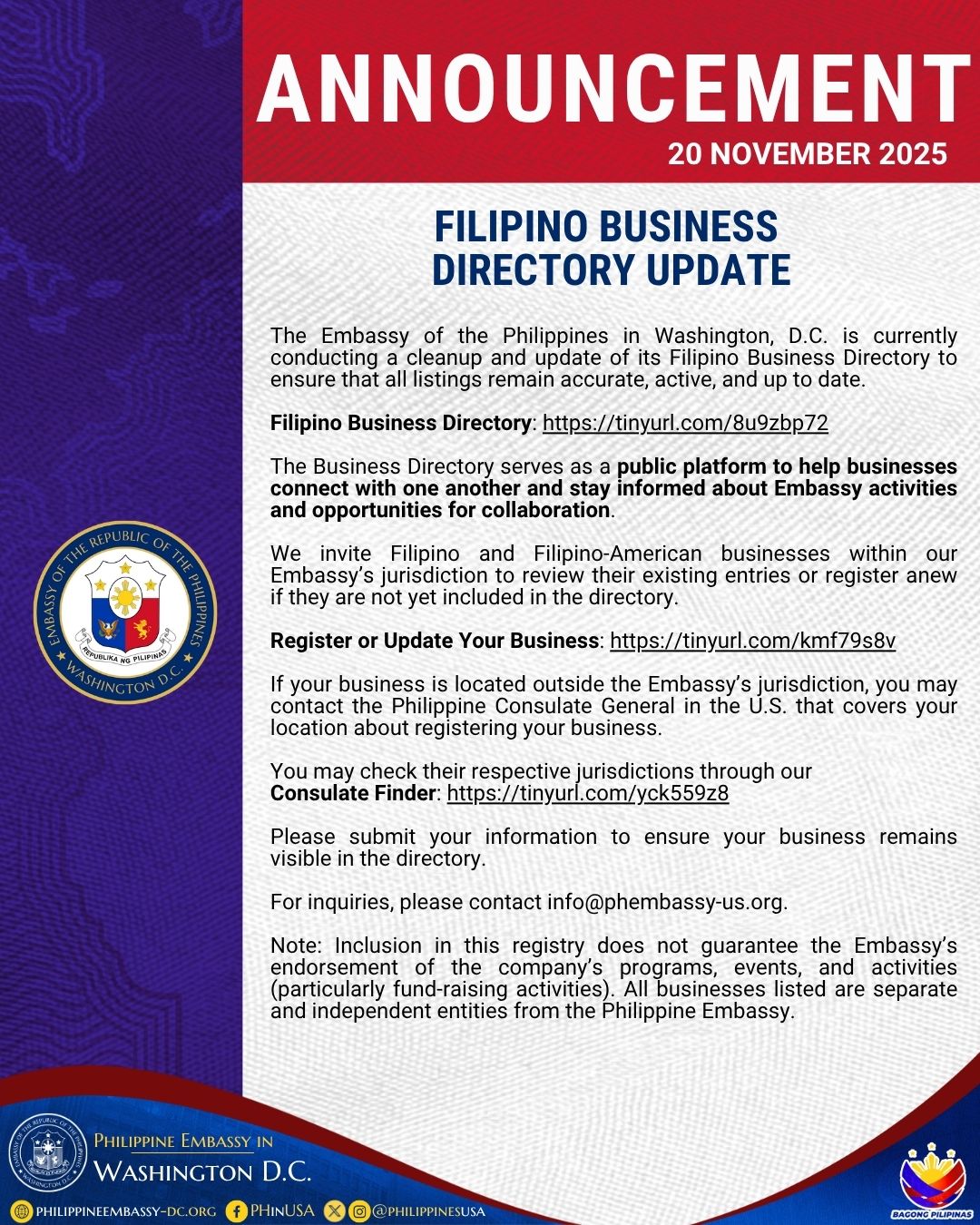 Read more about the article FILIPINO BUSINESS DIRECTORY UPDATE
