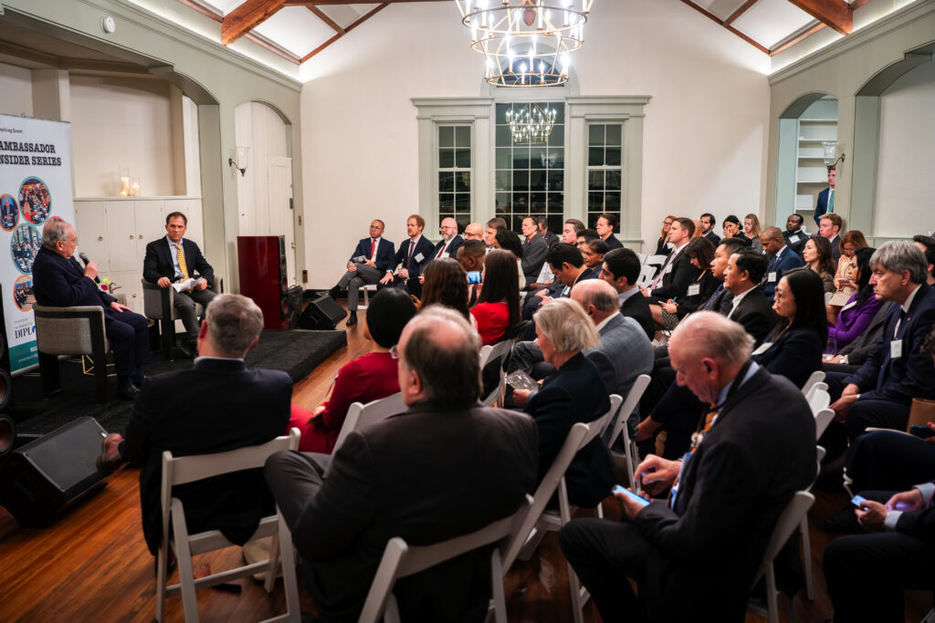 An audience of diplomats, policy makers, and other experts listen and field questions to Ambassador Romualdez during the event.