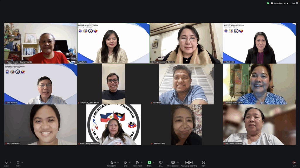 Twenty-five overseas Filipinos from the US and Caribbean regions attended the webinar on the Safe Spaces Act on 2 December 2025.