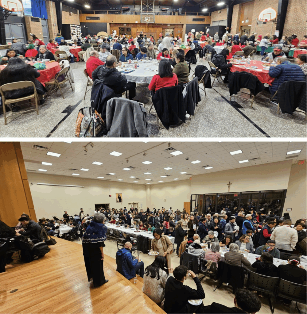 DCM Ascalon joins the salo-salo (get-together) reception following the Simbang Gabi masses at St. John the Evangelist in Maryland (top photo) and Our Lady of Good Counsel in Virginia (bottom photo).