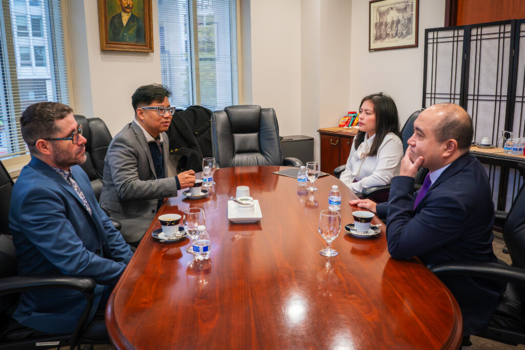 Atty. Sanchez (2nd from left) exchanges views with Charg&eacute; d&rsquo;Affaires Felipe Cari&ntilde;o III (rightmost) during his courtesy call on 04 March 2026.