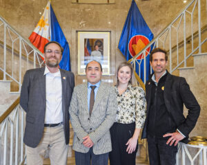 (L-R) World Central Kitchen (WCK) Global General Counsel Aaron Renenger, Deputy Chief of Mission Felipe Cariño III, WCK Chef Corps Director Laura Hayes, and WCK Strategic Relations Director Alexandre Cottin met at the Philippine Embassy in Washington, D.C. to reaffirm their shared commitment to supporting communities affected by crises. The discussion focused on strengthening collaboration to ensure timely access to hot, nutritious meals during natural and man-made disasters in the Philippines, while also promoting the resilience of local food industries during calamities. The meeting underscores the Embassy and WCK’s dedication to preparing for emergencies and fostering sustainable food solutions that can make a difference when it matters most.