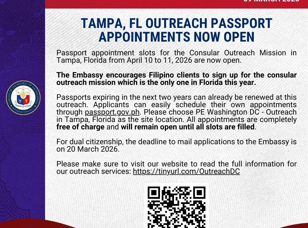 TAMPA, FL OUTREACH PASSPORT APPOINTMENTS NOW OPEN