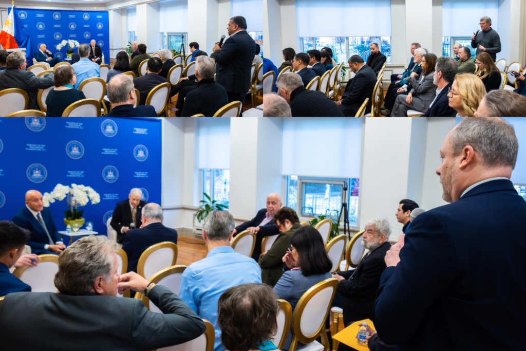Audience members field questions during the event.