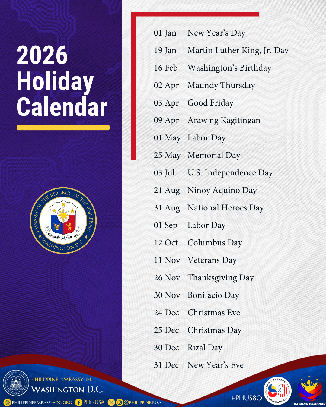 HOLIDAY ADVISORIES 2026