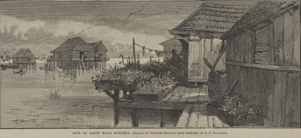 St. Malo, Louisiana, one of the earliest known Filipino settlements in the US, where Filipino sailors known as Manilamen built along the waters near Lake Borgne. Credit: Library of Congress, drawn by Charles Graham from sketches by J.O. Davidson.