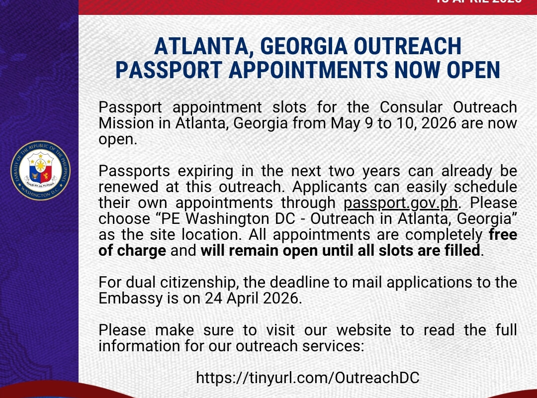 ATLANTA, GEORGIA OUTREACH PASSPORT APPOINTMENTS NOW OPEN