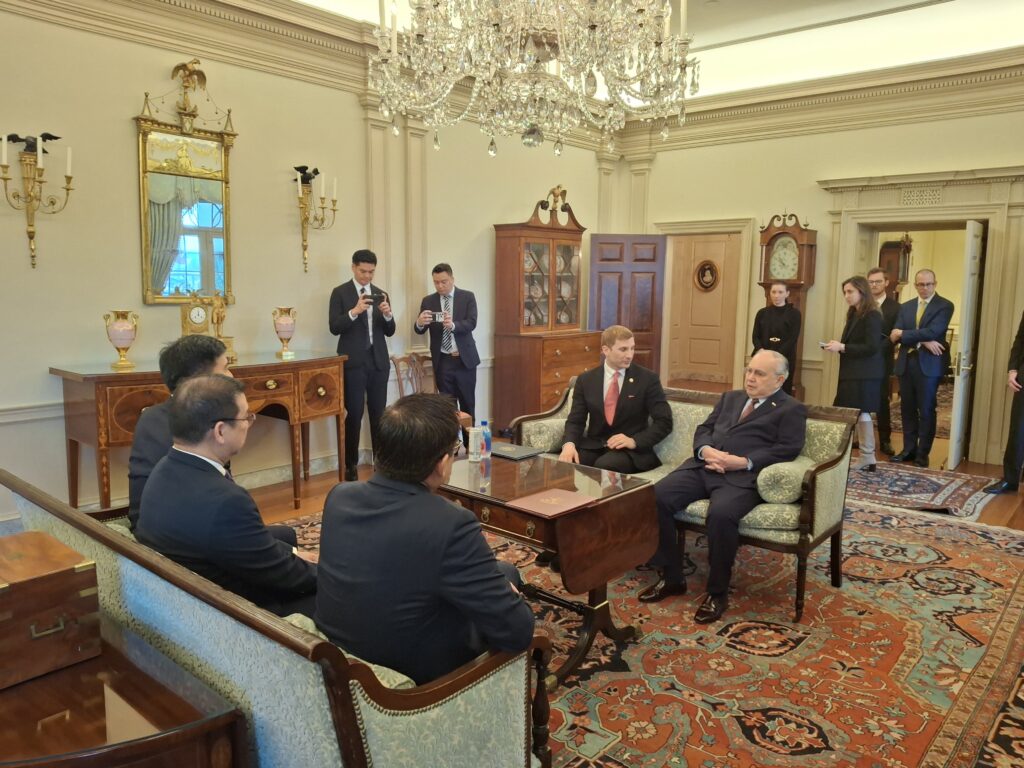 Ambassador Jose Manuel Romualdez (seated rightmost) exchanges views with Under Secretary of State for Economic Affairs Jacob Helberg (seated leftmost) and the Philippine delegation on ways for the Pax Silica Initiative to deepen economic cooperation with the U.S.