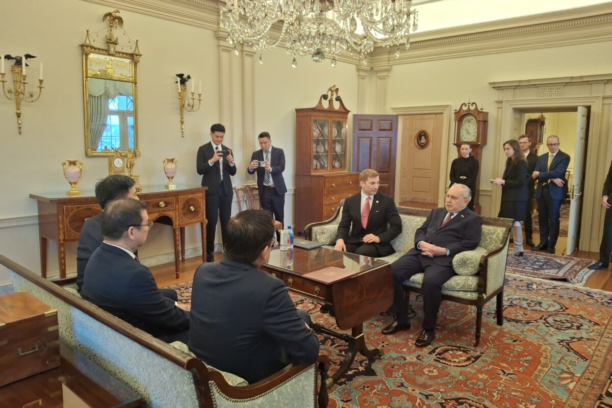 Ambassador Jose Manuel Romualdez (seated rightmost) exchanges views with Under Secretary of State for Economic Affairs Jacob Helberg (seated leftmost) and the Philippine delegation on ways for the Pax Silica Initiative to deepen economic cooperation with the U.S.