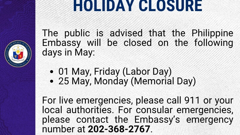 HOLIDAY CLOSURE &ndash; MAY 2026