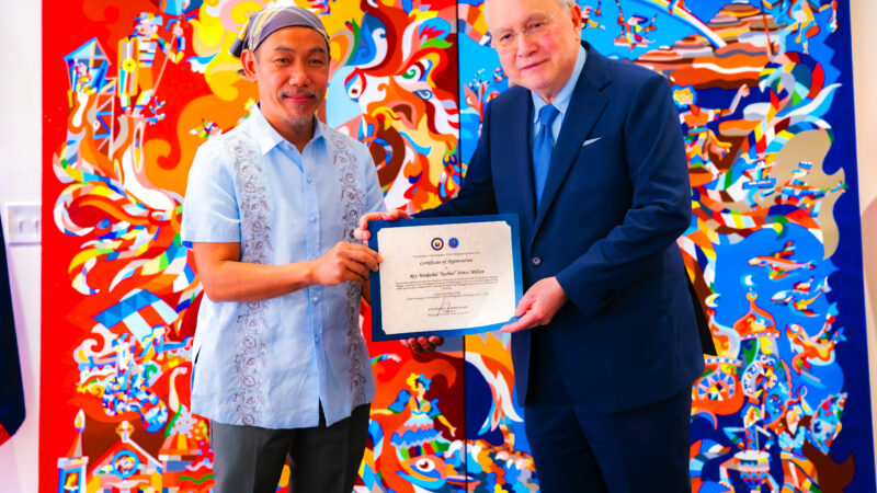 Philippine Ambassador to the United States Jose Manuel G. Romualdez formally received Harimanok: Bayang Mapag-Imbulog (A Nation That Soars) from acclaimed Filipino Mindanaon artist Rey Mudjahid "Kublai" Ponce Millan, during an handover ceremony at the Philippine Embassy in Washington, D.C. on 18 May 2026.