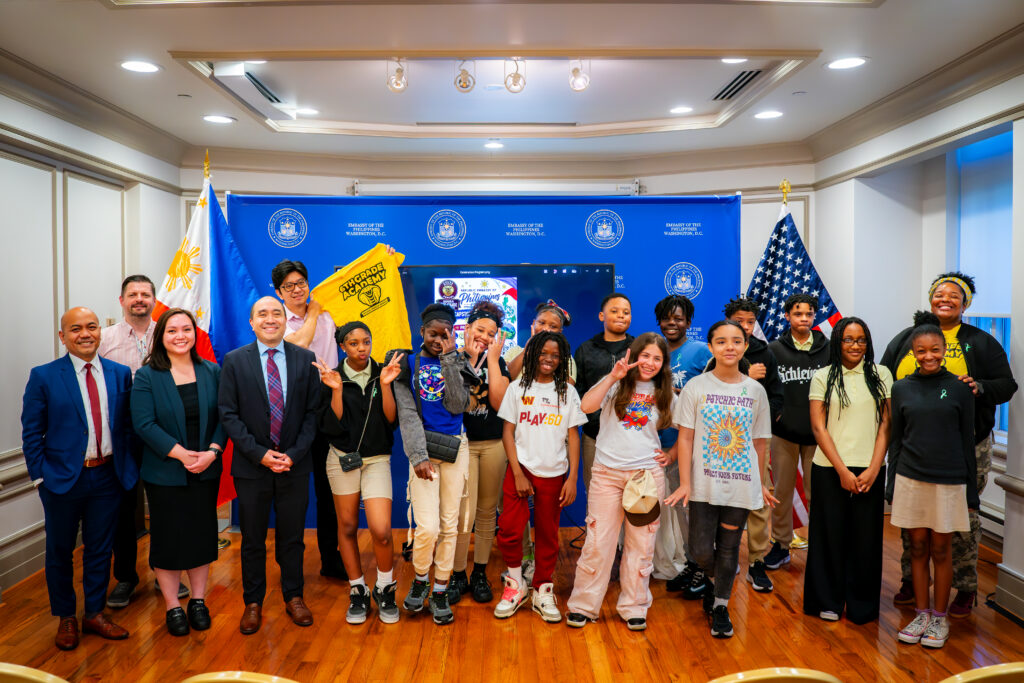 Deputy Chief of Mission Felipe F. Cariño III (front, 3rd from left) welcomed Sousa Middle School students during the Embassy Adoption Program (EAP) capstone and partners from the D.C. Public Schools and Washington Performing Arts.