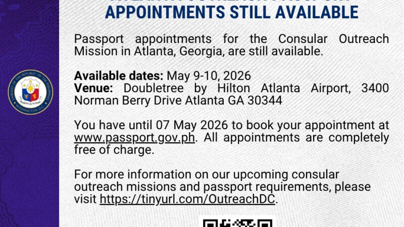 ATLANTA OUTREACH PASSPORT APPOINTMENTS STILL AVAILABLE