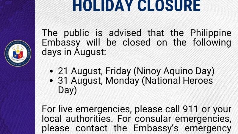 HOLIDAY CLOSURE &ndash; AUGUST 2026