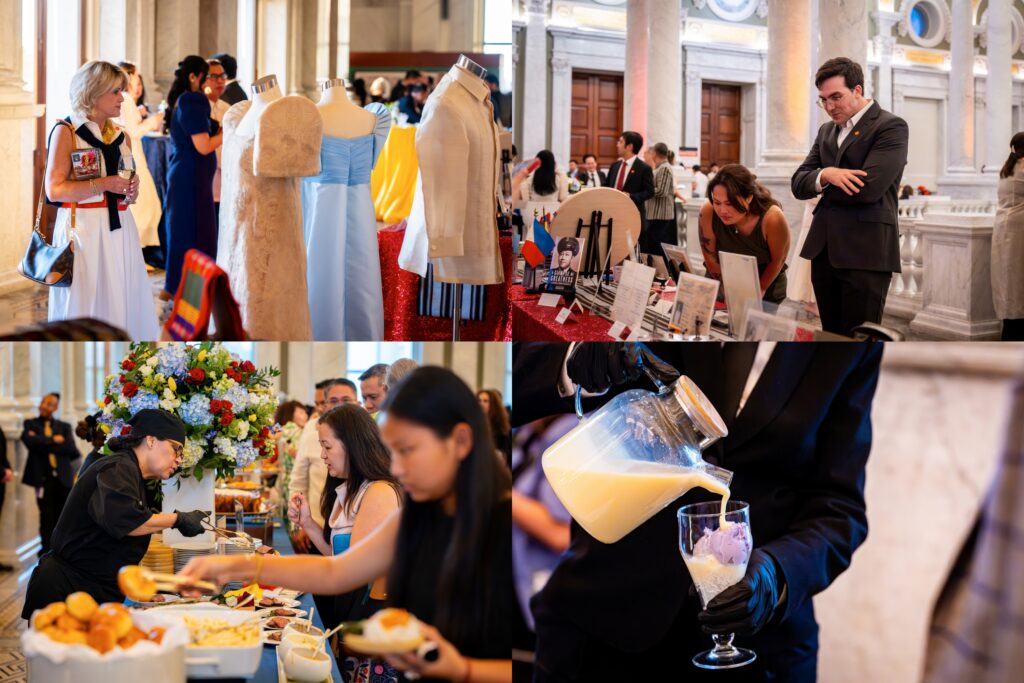 The reception featured a Filipino halo-halo dessert bar, and Philippine dresses and handicrafts.
