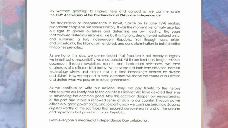 WATCH AND READ: 128TH PHILIPPINE INDEPENDENCE DAY MESSAGES