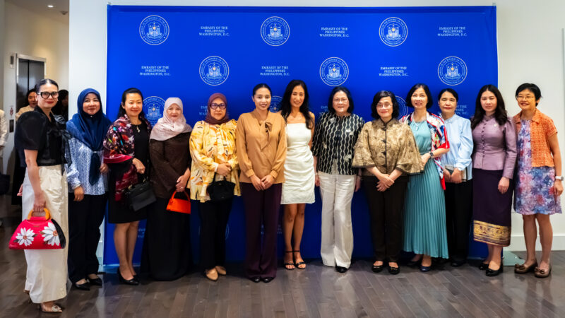 Spouses of the ASEAN Ambassadors in Washington, D.C. together with Filipino American entrepreneur Ms. Tanya Maynigo (center), Founder of Brindle Boxer Kombucha, following an interactive seminar and guided tasting that demonstrated the versatility of Filipino flavors in the world of kombucha.