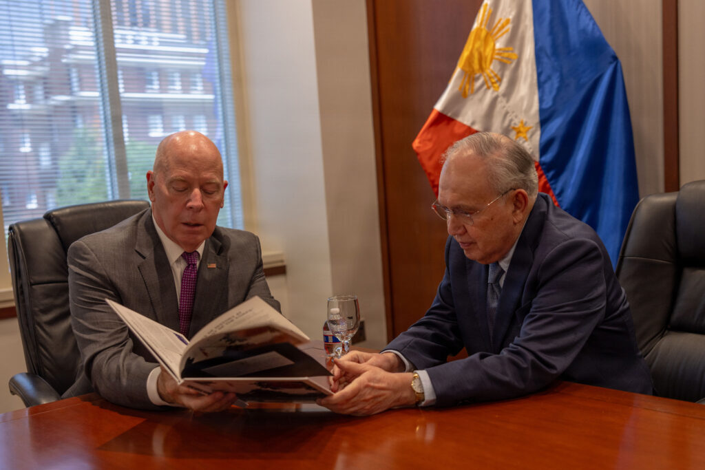 Mr. James Balocki (left), Executive Director, Marine Corps Installations Command, and Philippine Ambassador Jose Manuel Romualdez (right) engaged in a conversation on the enduring partnership between the Philippines and the U.S. Marine Corps.