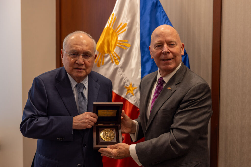 Following the US Marine Corps Sunset Parade that highlighted PH-US relations last 23 June 2026, Mr. James Balocki (right), Executive Director, Marine Corps Installations Command, visited the Philippine Embassy and met with Philippine Ambassador Jose Manuel Romualdez (right) on 14 July 2026. During the meeting, Mr. Balocki presented Ambassador Romualdez with a U.S. Marine Corps Medallion, symbolizing the close and longstanding ties between the Philippine and U.S. defense establishments, as well as the shared commitment of both countries to strengthening cooperation and friendship.