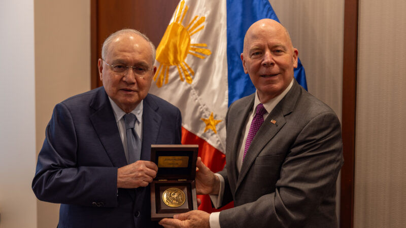 Following the US Marine Corps Sunset Parade that highlighted PH-US relations last 23 June 2026, Mr. James Balocki (right), Executive Director, Marine Corps Installations Command, visited the Philippine Embassy and met with Philippine Ambassador Jose Manuel Romualdez (right) on 14 July 2026. During the meeting, Mr. Balocki presented Ambassador Romualdez with a U.S. Marine Corps Medallion, symbolizing the close and longstanding ties between the Philippine and U.S. defense establishments, as well as the shared commitment of both countries to strengthening cooperation and friendship.