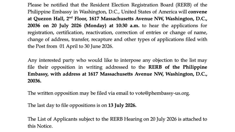 NOTICE OF RERB HEARING &ndash; 20 JULY 2026