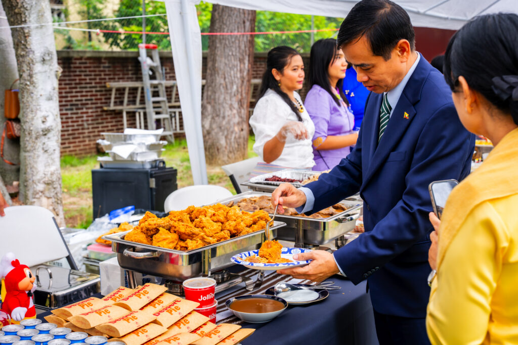 The Philippine Embassy serves a taste of Filipino favorites featuring Jollibee&rsquo;s signature fried chicken, voted #1 Fried Chicken in America by USA Today for three years, along with its savory Burger Steak and sweet Ube Pie.