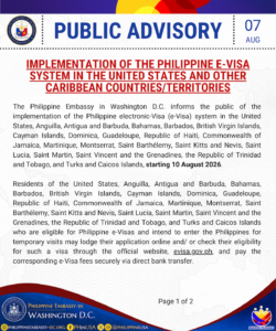 IMPLEMENTATION OF THE PHILIPPINE E-VISA SYSTEM IN THE UNITED STATES AND OTHER CARIBBEAN COUNTRIES/TERRITORIES