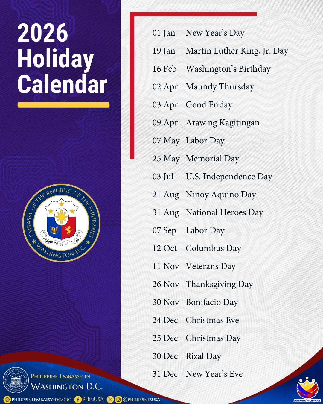 Holidays 2026
