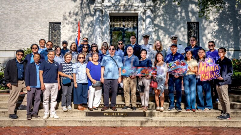 Embassy personnel, led by Deputy Chief of Mission Felipe F. Cariño III, pose outside the United States Naval Academy Museum before their tour highlighting Philippines-U.S. naval history ties.
