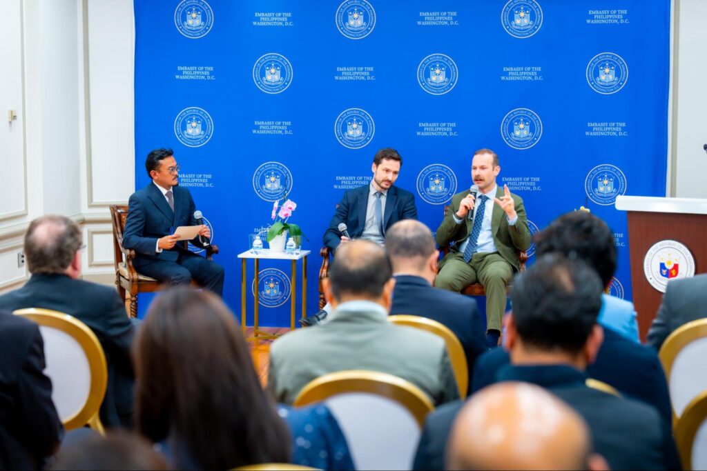 Mr. Klingler and Mr. Renzler share their experiences and insights working on the South China Sea arbitration case during the fireside chat moderated by First Secretary and Consul Jahzeel Cruz.