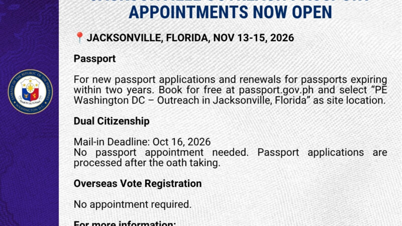 JACKSONVILLE, FLORIDA OUTREACH PASSPORT APPOINTMENTS NOW OPEN