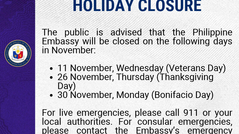 HOLIDAY CLOSURE – NOVEMBER 2026