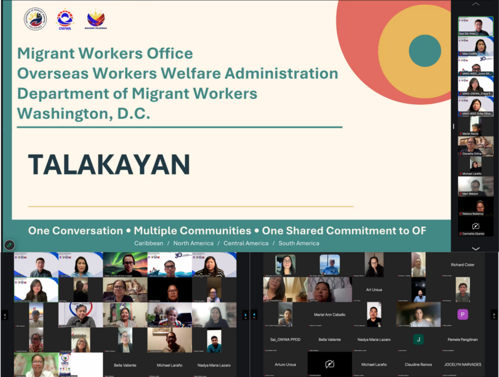 MWO-OWWA Washington, D.C. held a virtual forum entitled, "Talakayan: MWO-OWWA WDC OFW Program Updates," on October 21, 2026, bringing together a total of 53 Filipino community leaders across the U.S. and Caribbean to share updates on OFW programs, digital services, and educational assistance.