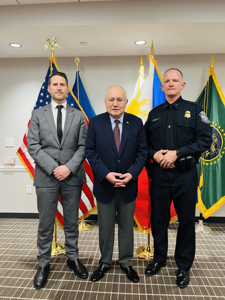 Ambassador Jose Manuel G. Romualdez met on Friday with Customs and Border Protection (CBP) officials, Acting Deputy Assistant Commissioner Aaron Mitchel (left) and Deputy Executive Director Timothy Lemaux (right) to reaffirm the Philippines’ and the United States’ shared commitment to combating child sexual exploitation. The meeting explored mechanisms to address the reported apprehension of seafarers and advanced concrete actions in protecting children from perpetrators.