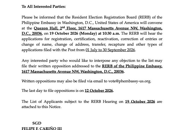 NOTICE OF RERB HEARING &ndash; 19 OCTOBER 2026
